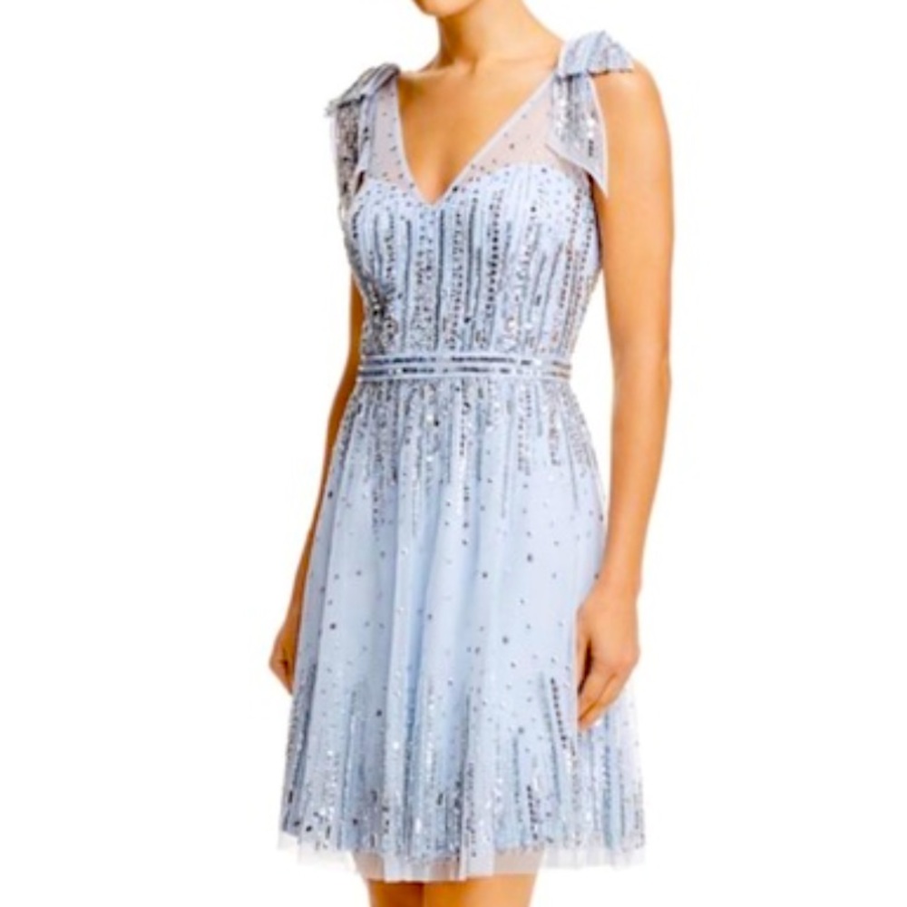 NWOT Aidan Mattox Embelished Bow-Detail dress, Light Blue, Size Small!